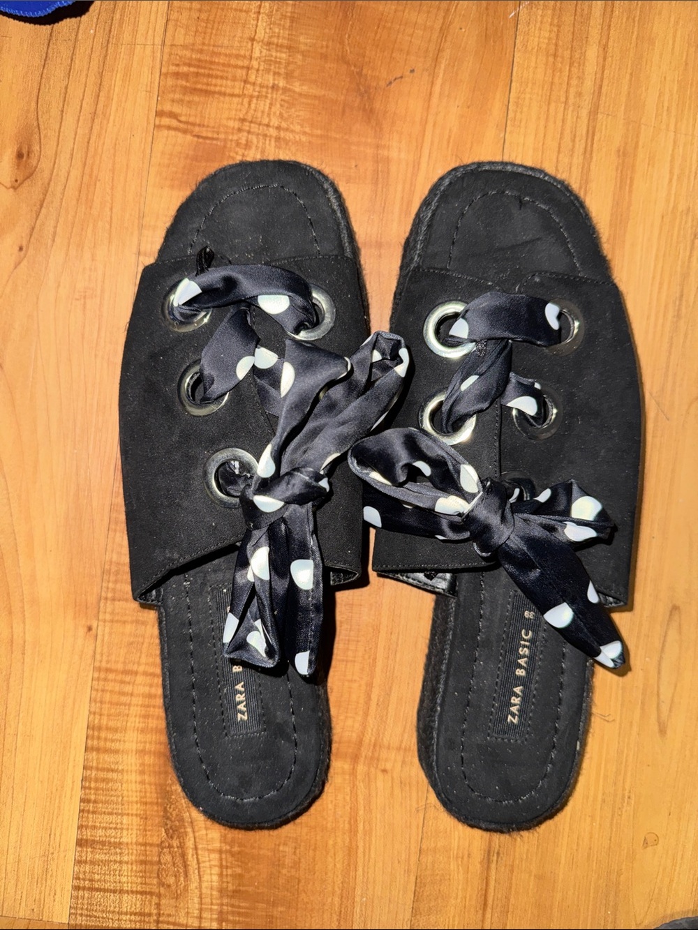 Zara Black Slide Mules with Polka Dot Tie Detail(2)